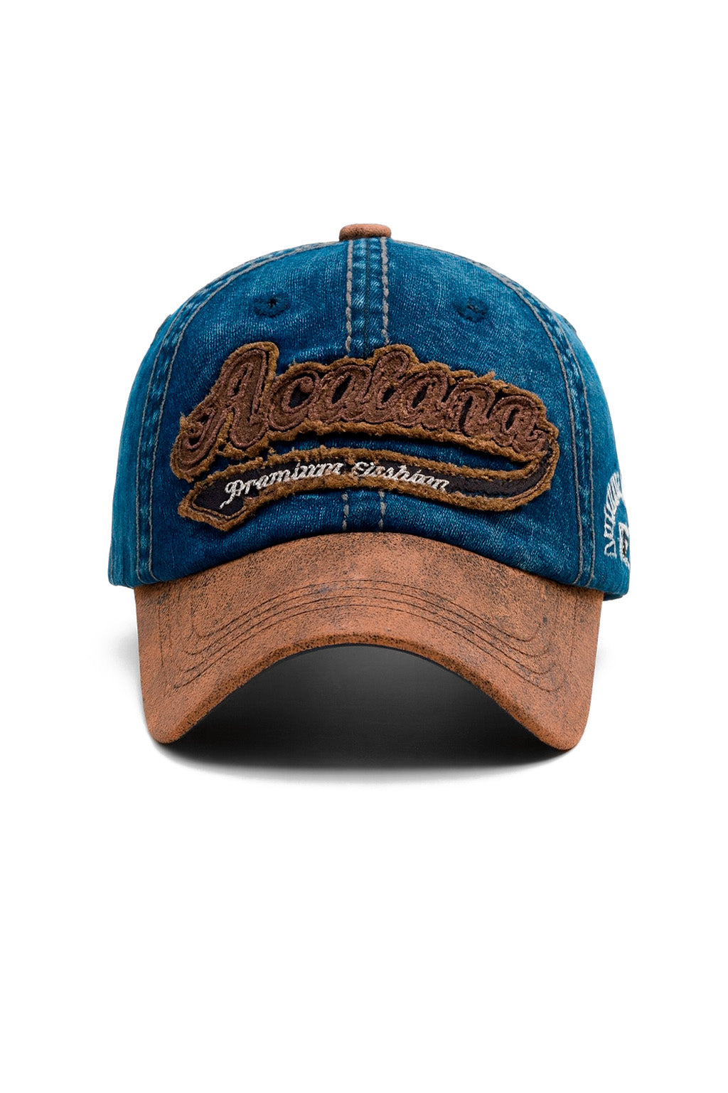 Boné Baseball Acalana Premium Jeans Azul, Aba Curva Marrom