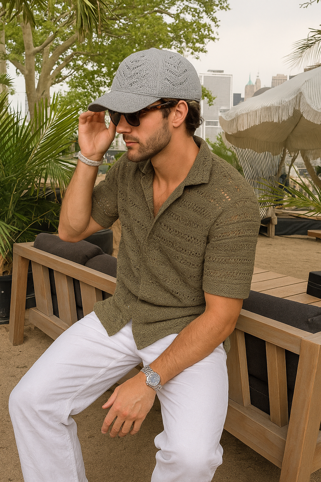 Boné Aba Curva Crochê Tropical Hatz